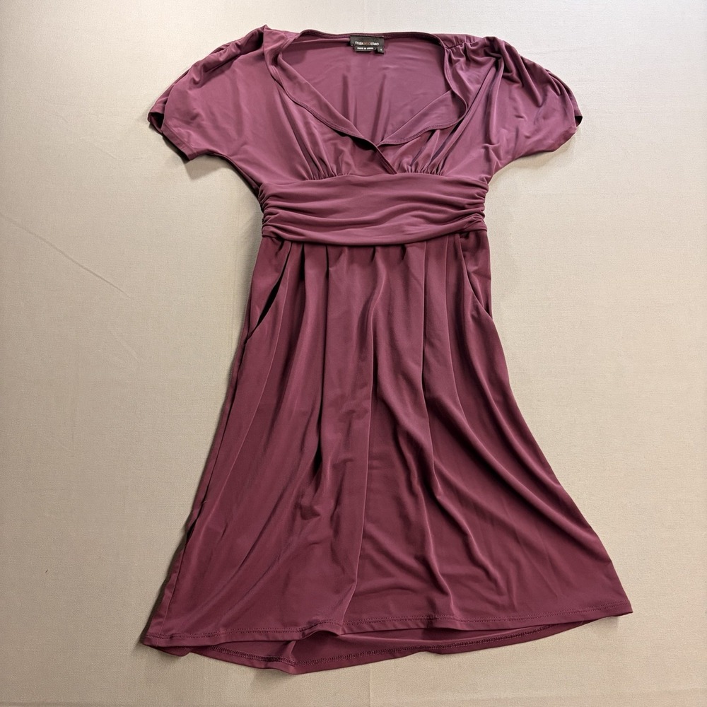 Maxandcleo Purple V-Neck Ruched Fit & Flare Knee Dress 8 Short Sleeve